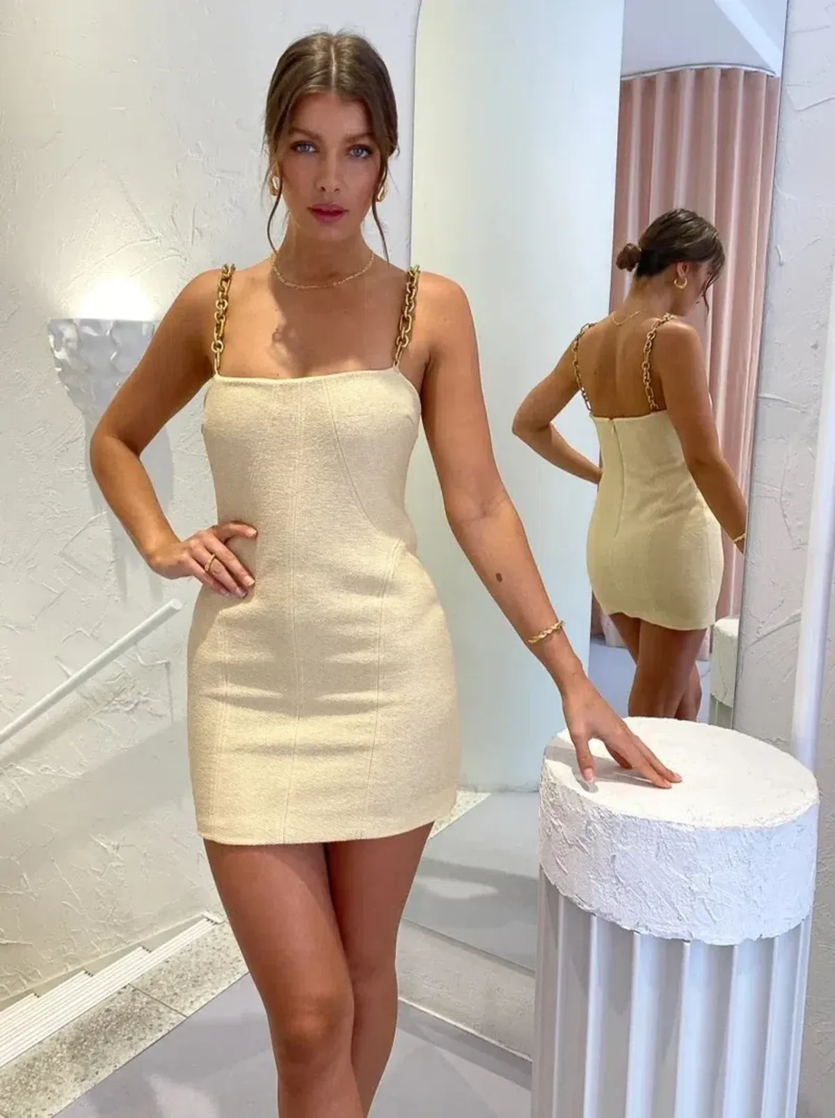 Manning Cartell Neo Classic Mini Dress with Chain Almond Size 8 - Image 5