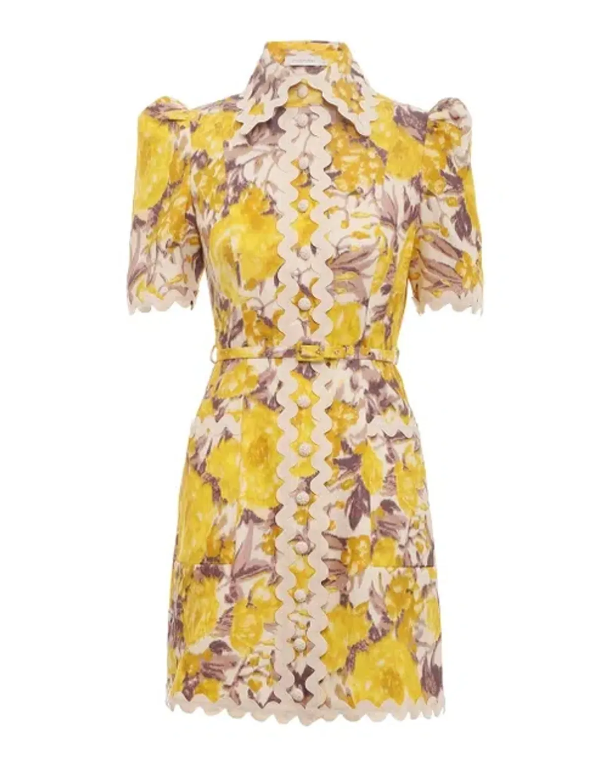 Zimmermann The High Tide Ric Rac Mini Dress in Yellow Ikat Floral Size 0/Au 8 - Image 3