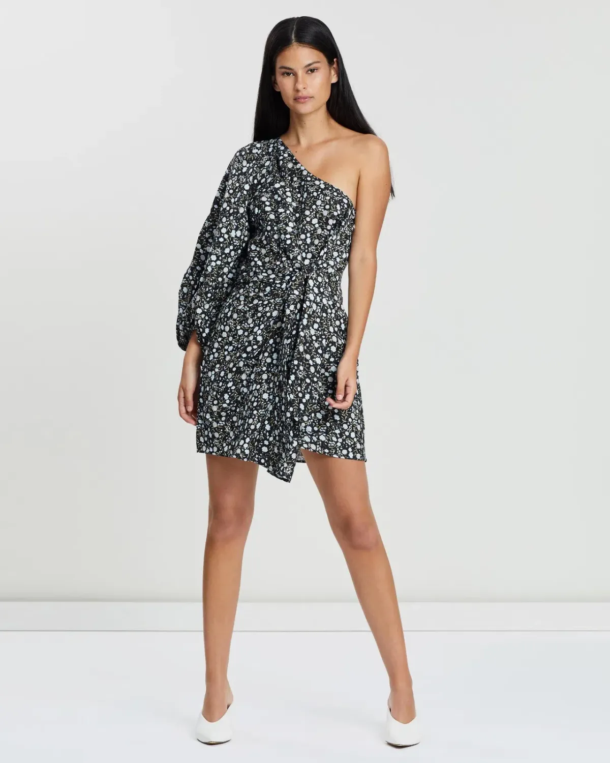 Shona Joy Parker One Shoulder Draped Mini Dress Floral Size 12 - Image 1