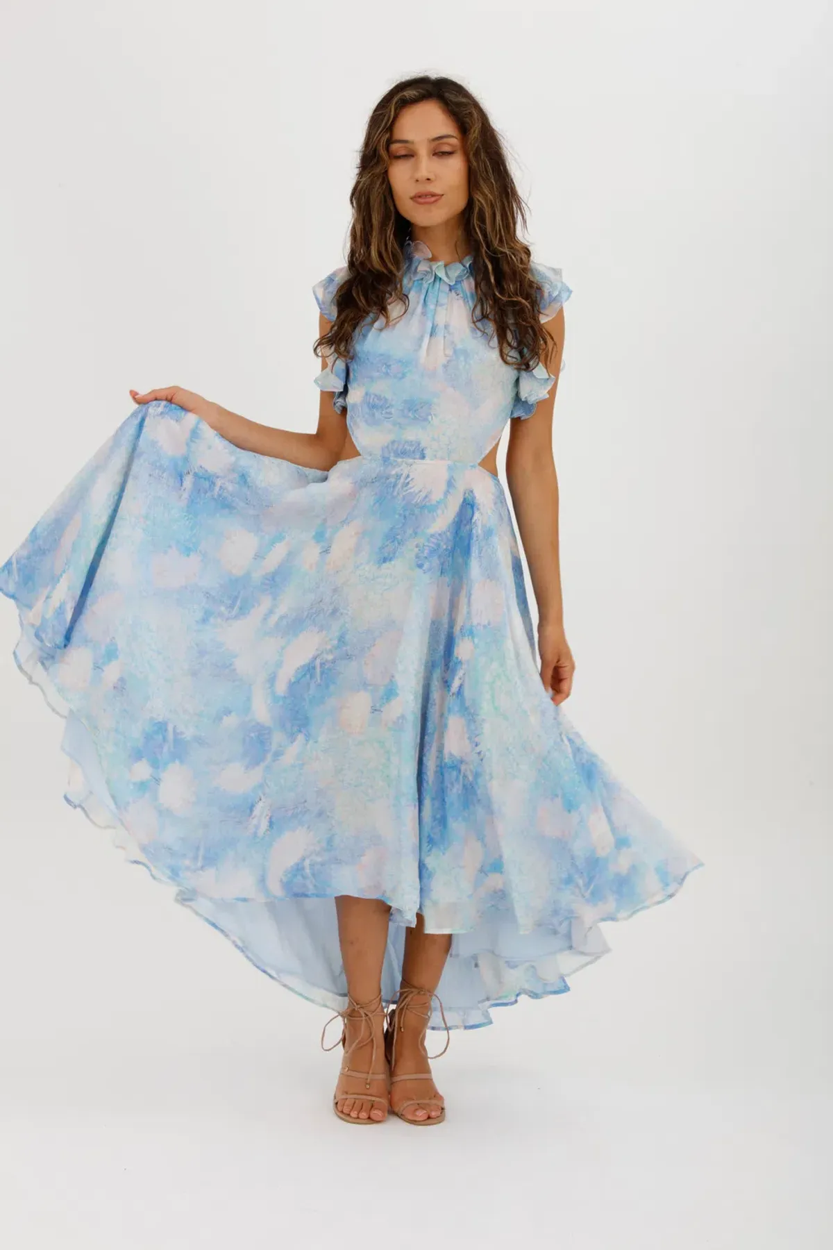 Leo Lin Oceana Open-back Gathered Printed Silk-chiffon Midi Dress In Blue Size AU 10 - Image 2
