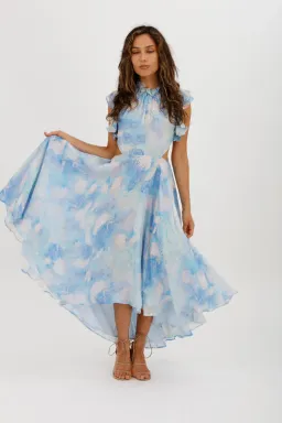 Leo Lin Oceana Open-back Gathered Printed Silk-chiffon Midi Dress In Blue Size AU 10 for rent on The Volte - image 2