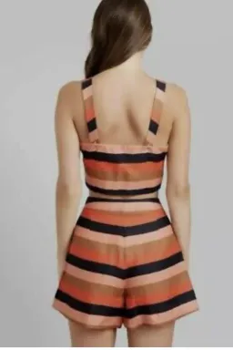 Kookai Fiesta Stripes Linen Cropped Top And Shorts Orange Size 38/ AU 10 for rent on The Volte - image 2