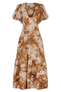Shona Joy Capucine Linen Plunged Short Sleeve Midi Dress Almond Size 6 for rent on The Volte - image 3
