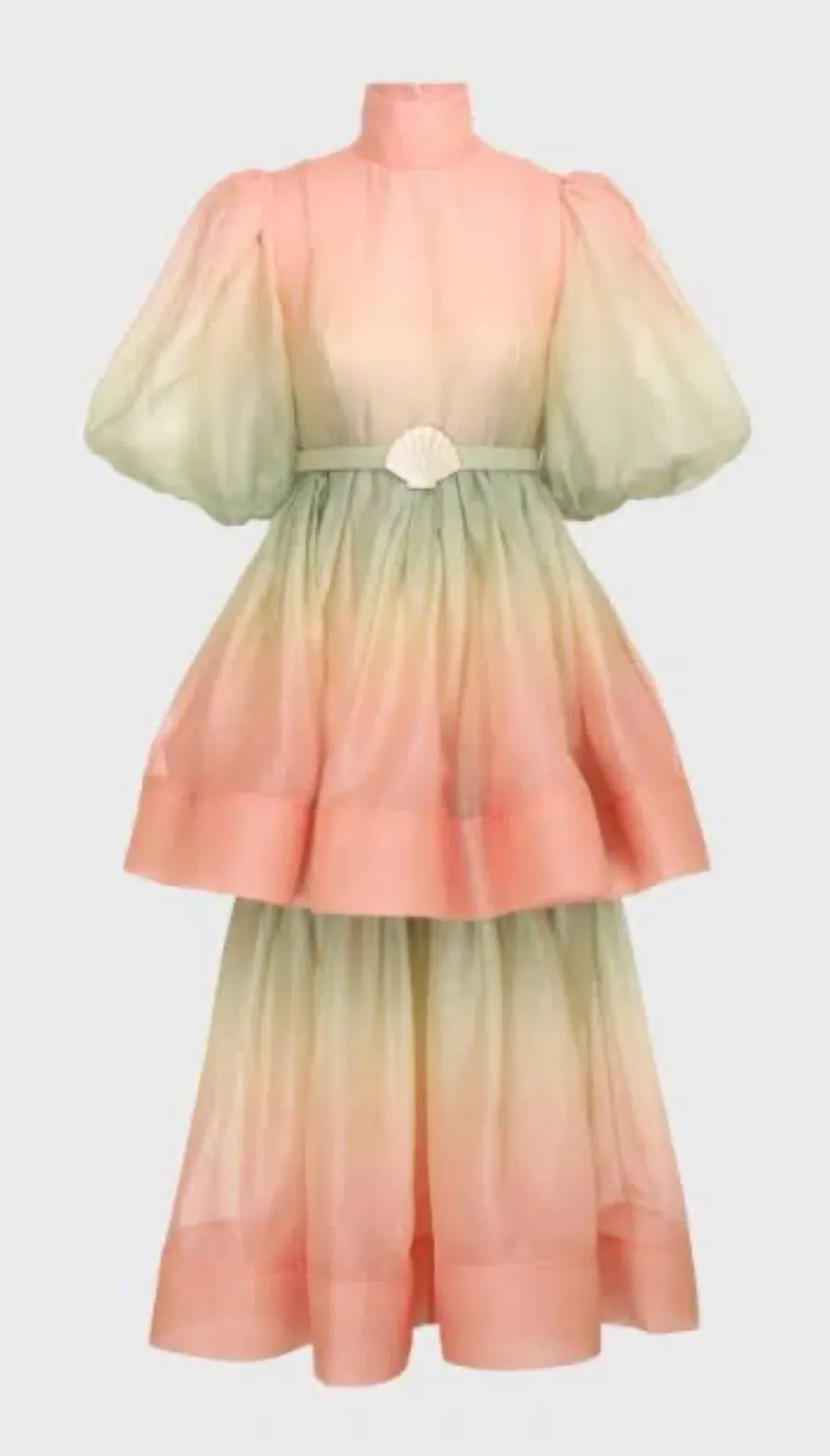 Zimmermann Postcard Puff Sleeve Midi Dress Ombre Watermelon Size 0P /Au 6 - Image 4