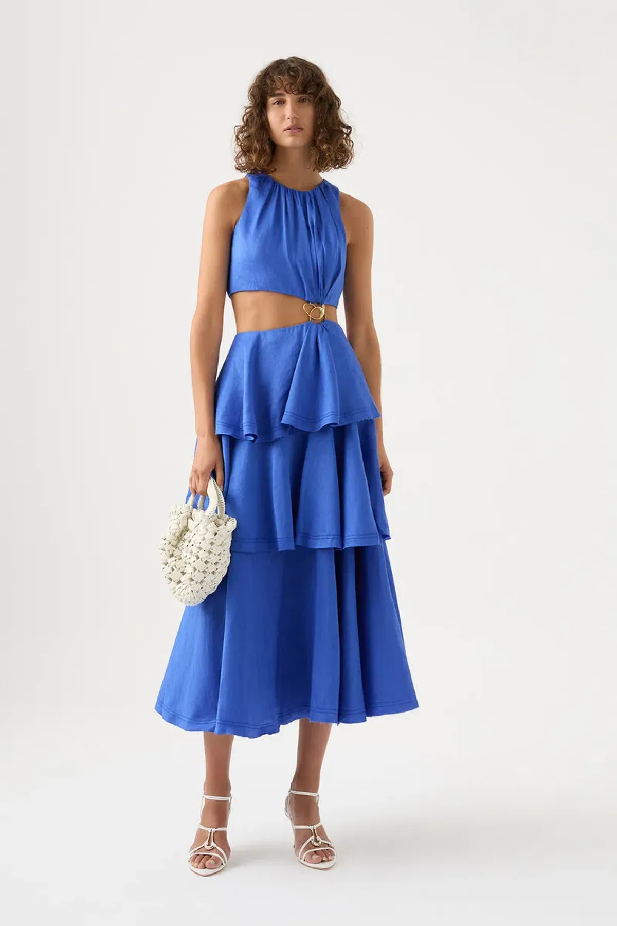 Aje Wave Cut Out Ring Midi Dress Marine Blue Size 8 - Image 1
