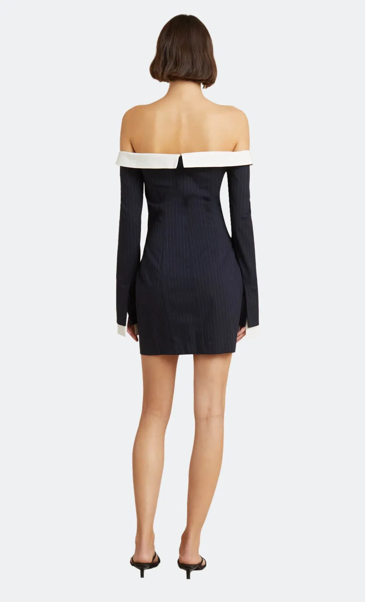 Bec & Bridge Cece Off Shoulder Dress Ink Pinstripe Size 8 - Image 3