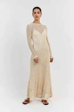 DISSH Ophelia Long Sleeve Crochet Maxi Dress Natural Size 10 / M for rent on The Volte - image 1