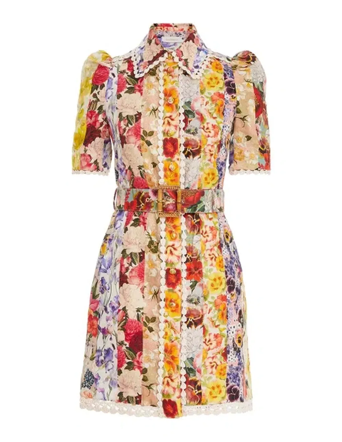Zimmermann The Wonderland Shirt Dress in Spliced Stripe Floral Size 0/Au 8  - Image 2