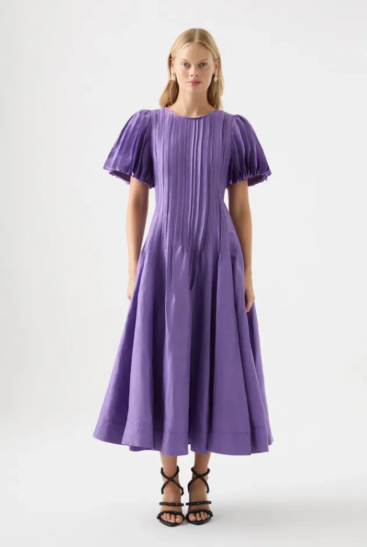 AJE Nova Pleated Midi Dress Deep Violet Size 8 - Image 1