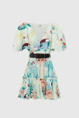 Leo Lin Mia V Neck Mini Dress in Vacanza Print Size 14 for rent on The Volte - image 3