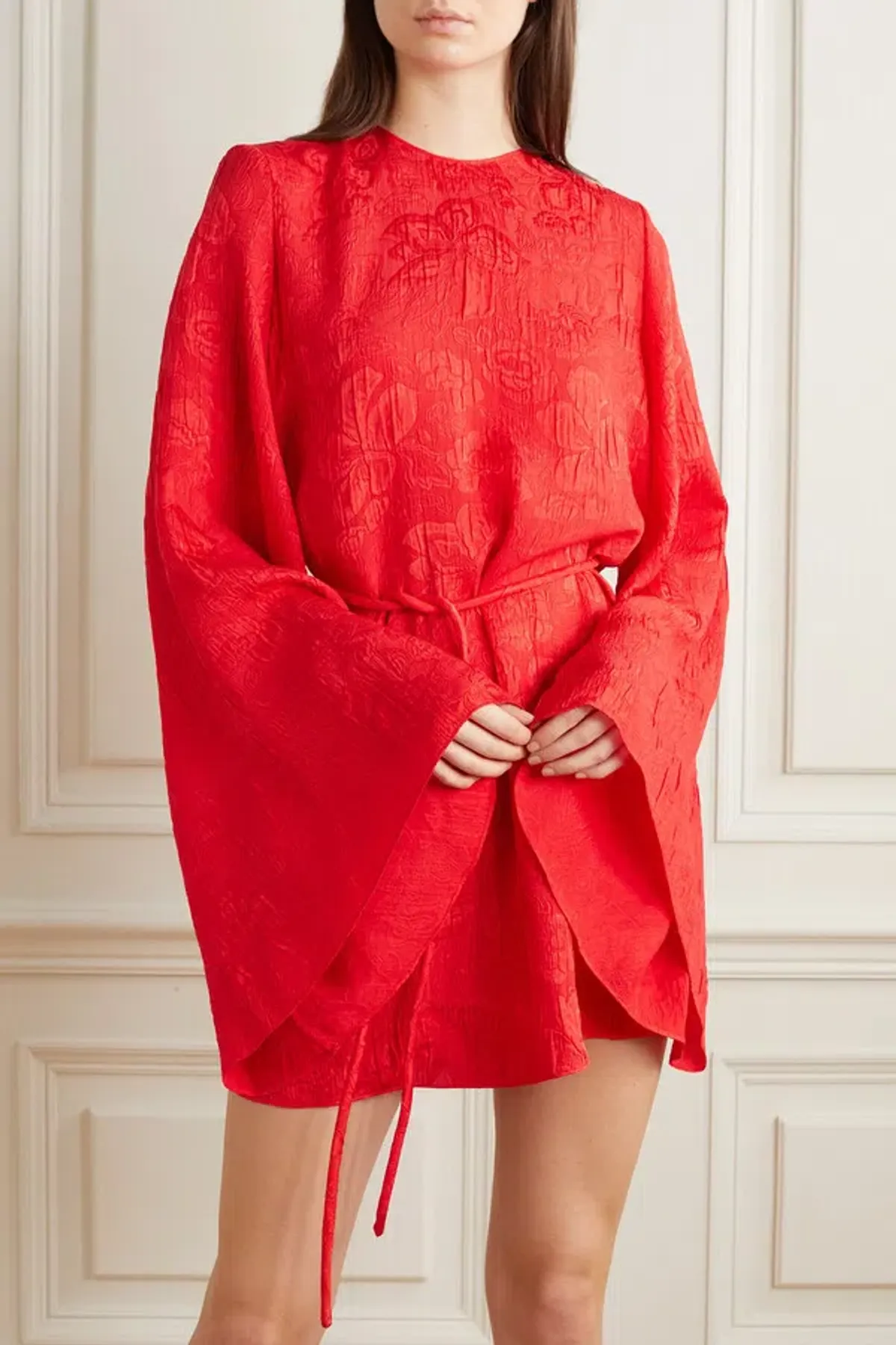 Stella McCartney Crinkled Silk-jacquard Mini Dress Red Size 8 - Image 3