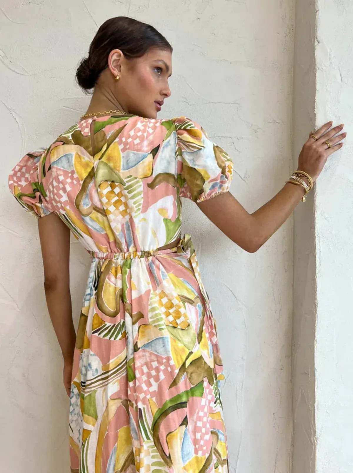 By Nicola Ahoy Plunge Neckline Maxi Dress in Swirl Check Size 14  - Image 2