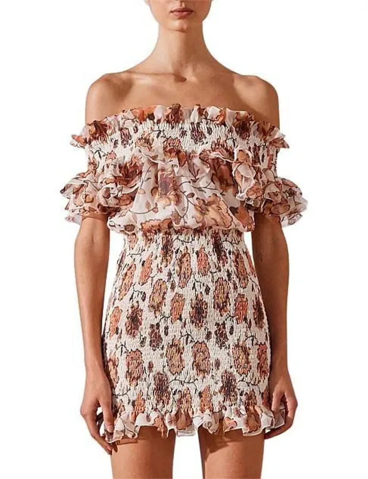 Shona Joy Baez Off The Shoulder Shirred Mini Dress Print Size 8 - Image 2
