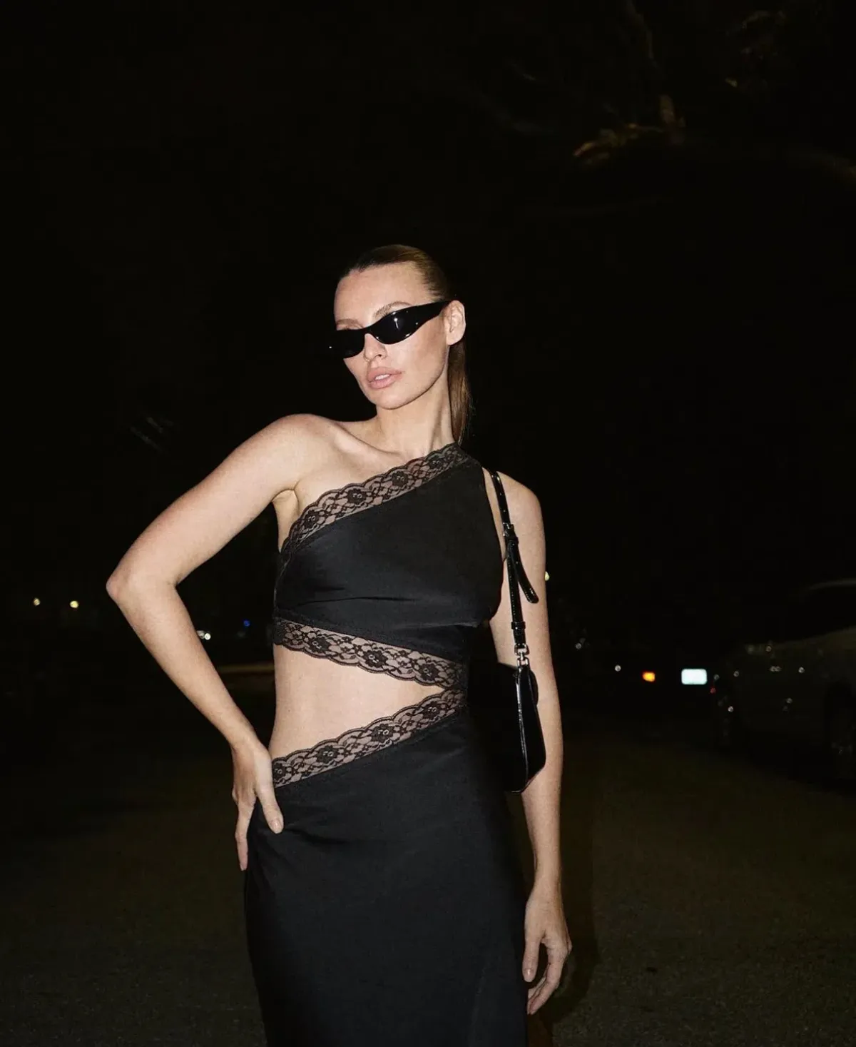 Misha Collection Jillian Satin Maxi Dress With Lace Cut Out One Shoulder Detail Asymmetric Black Sir the Label Style Size AU 8 - Image 6