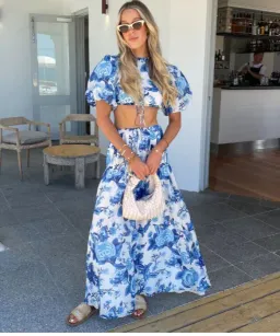 Sir the Label Amaris Puff Sleeve Top and Gathered Skirt Blue Size AU 10 for rent on The Volte - image 1