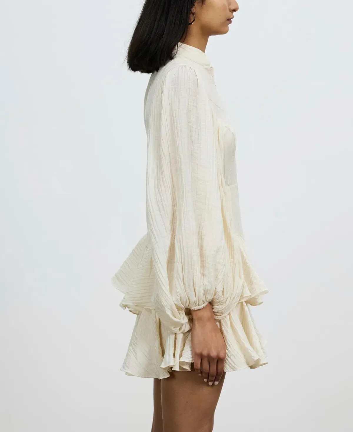 Shona Joy Mila Balloon Sleeve Frill Mini Dress Tofu Cream Size AU 6 - Image 2