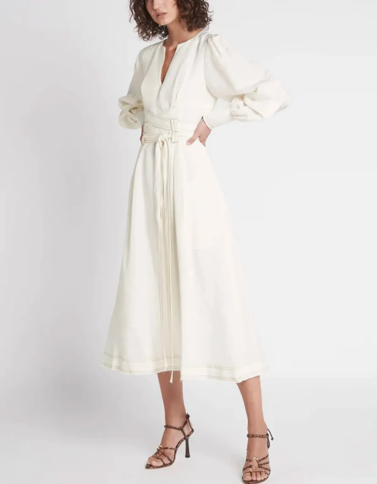 Aje Radiance Belted Midi Dress in Ivory Size AU 6 - Image 4