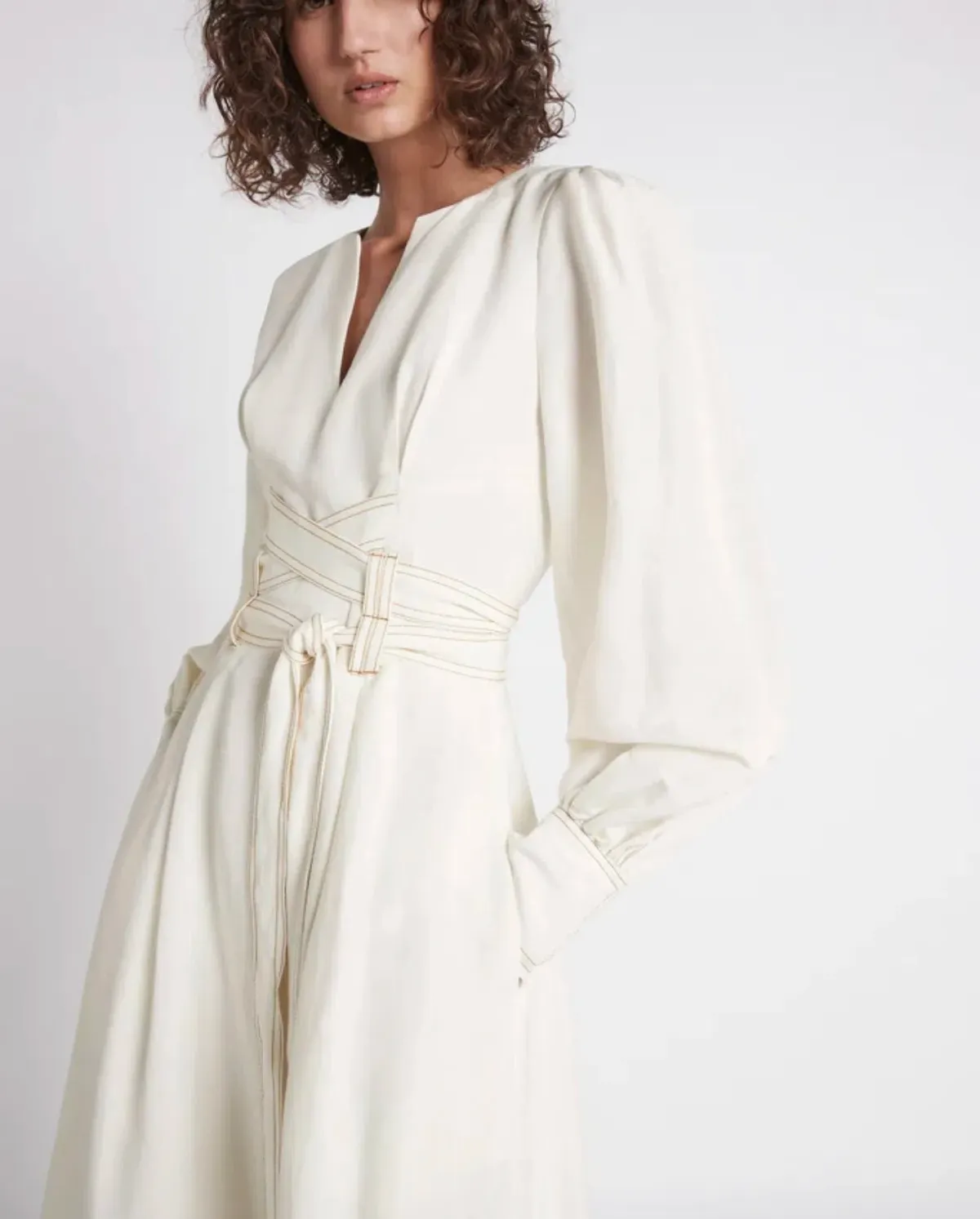 Aje Radiance Belted Midi Dress in Ivory Size AU 6 - Image 3