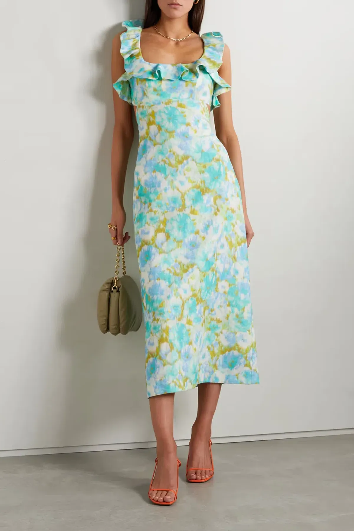 Zimmermann High Tide Frilled Midi Dress Floral Green Size 4 /AU 16 - Image 1