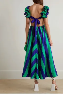 Zimmermann Tiggy Frill Shoulder Dress Navy/Green Stripe Size 2 / AU 12 for rent on The Volte - image 2