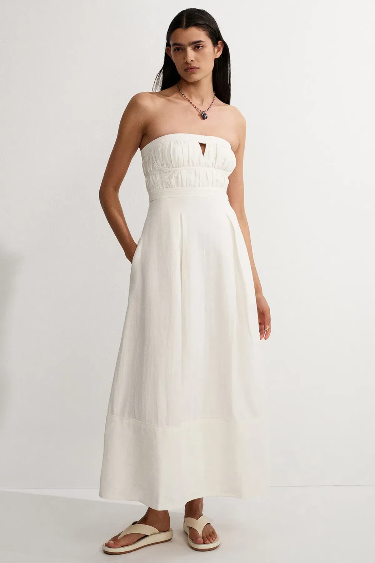 Shona Joy Akua Strapless Bustier Midi Dress Coconut Size 12 - Image 1