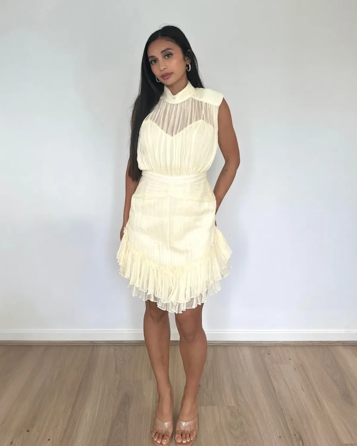Shona Joy Victoria Sleeveless Ruched Mini Dress Cream Size 14 - Image 3