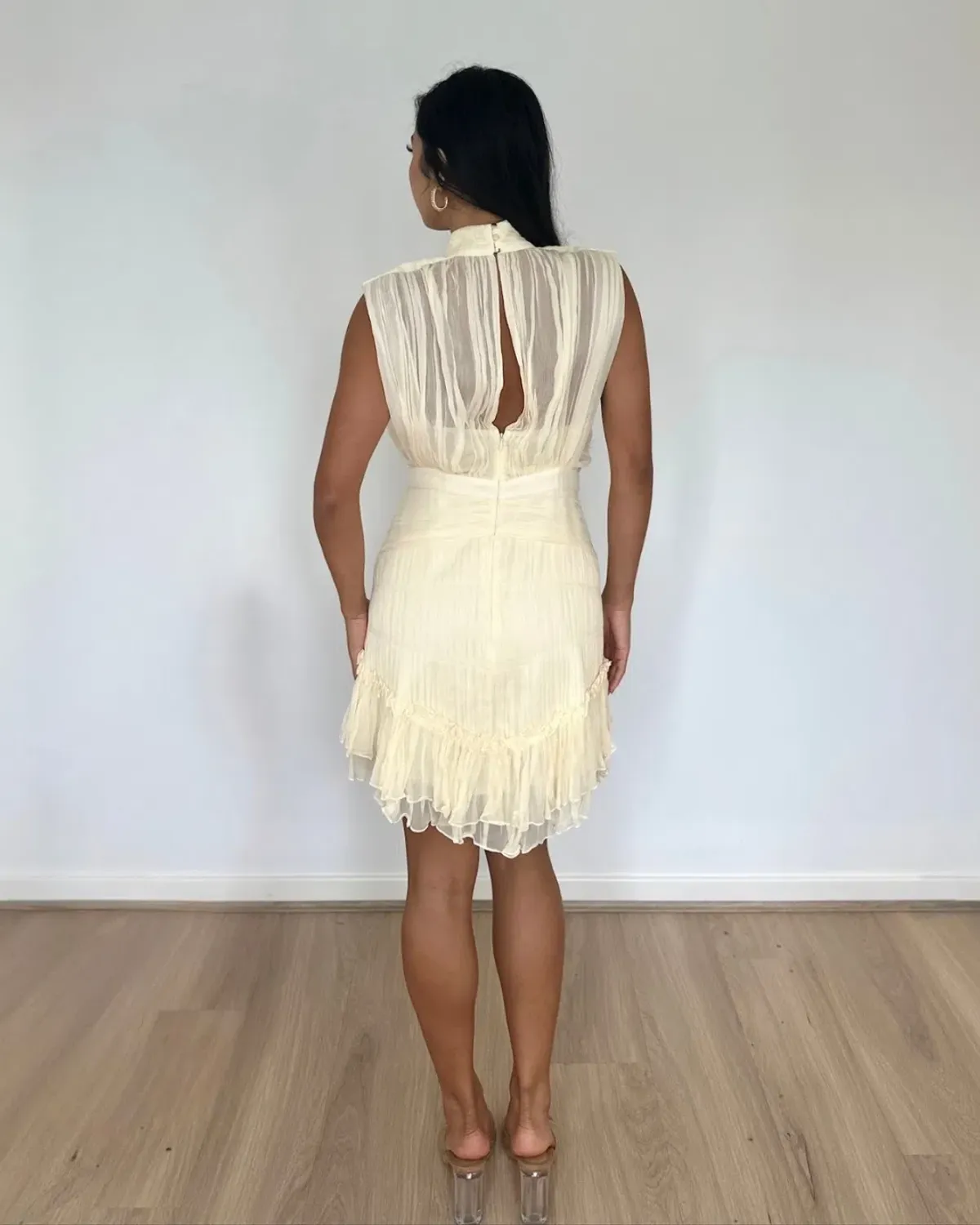 Shona Joy Victoria Sleeveless Ruched Mini Dress Cream Size 14 - Image 4