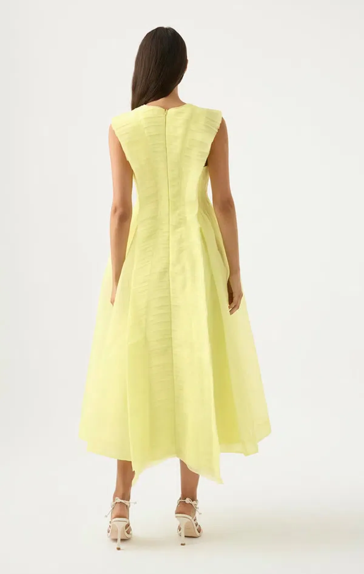 Aje Astrid Pleat Panel Midi Dress Yellow Size 12 - Image 3