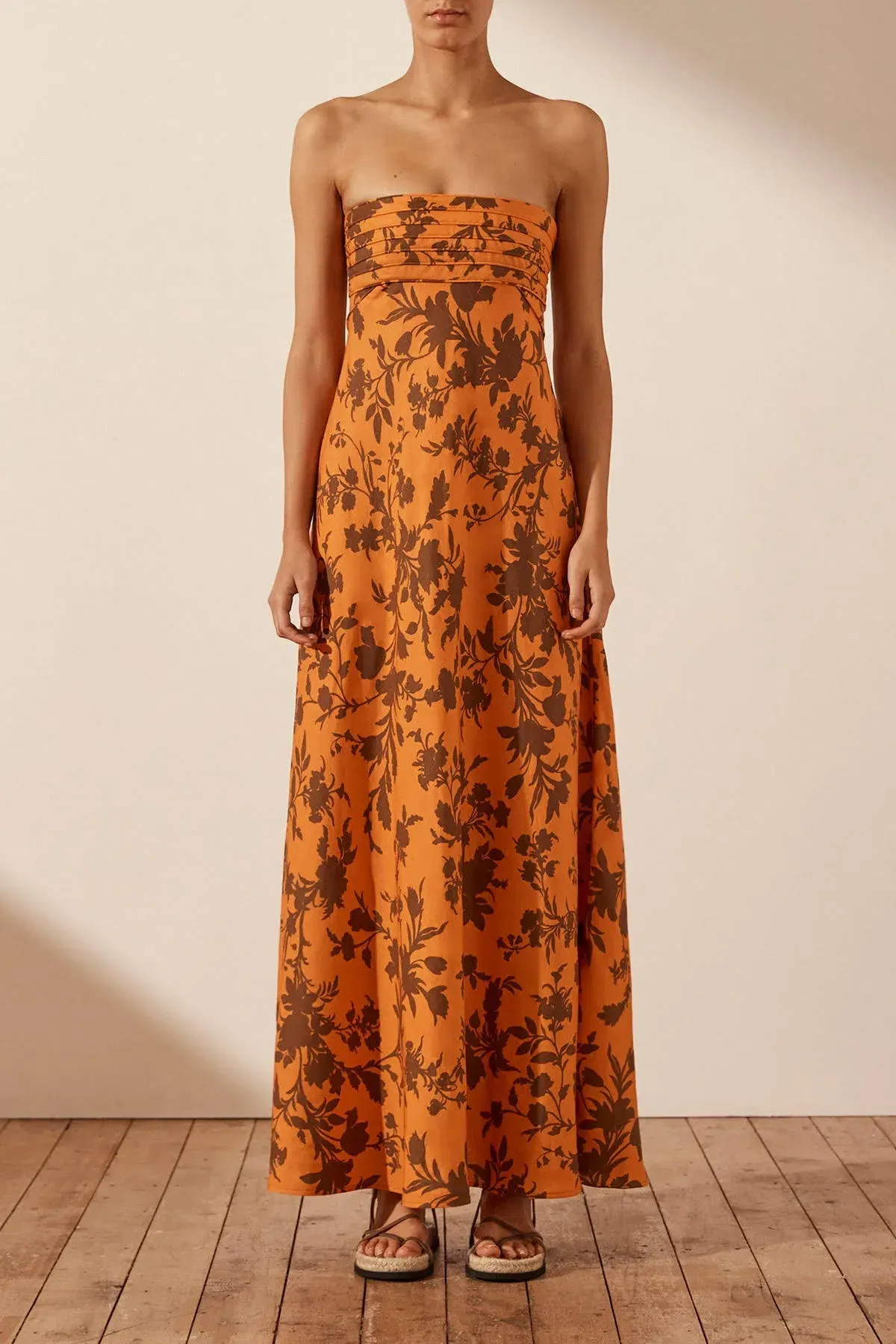 Shona Joy Uli Linen Corded Strapless Maxi Dress Print Size 10 / M - Image 1