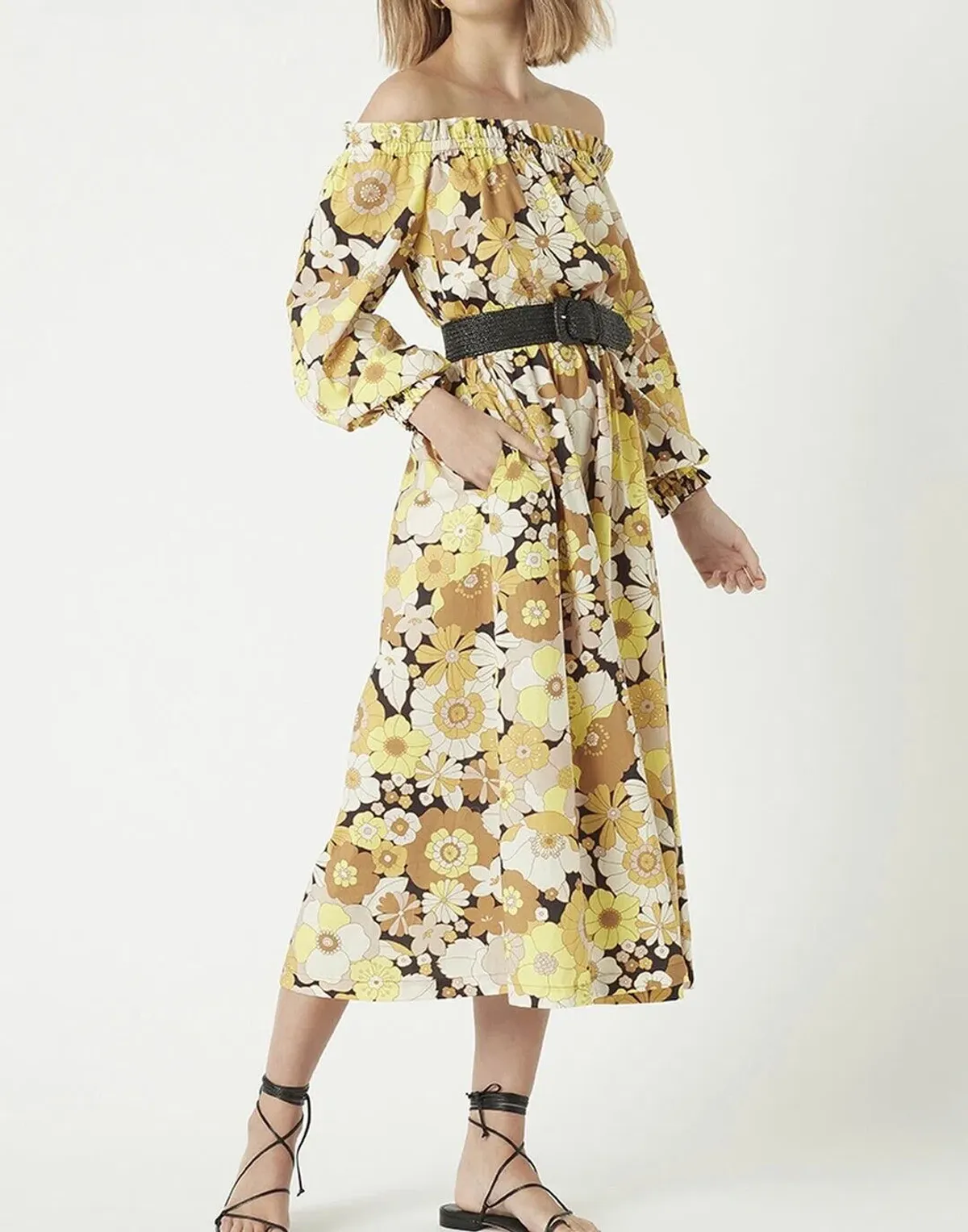 Rebecca Vallance Fiore Midi Cotton Dress Yellow Sunflower Floral Size AU 8 - Image 1