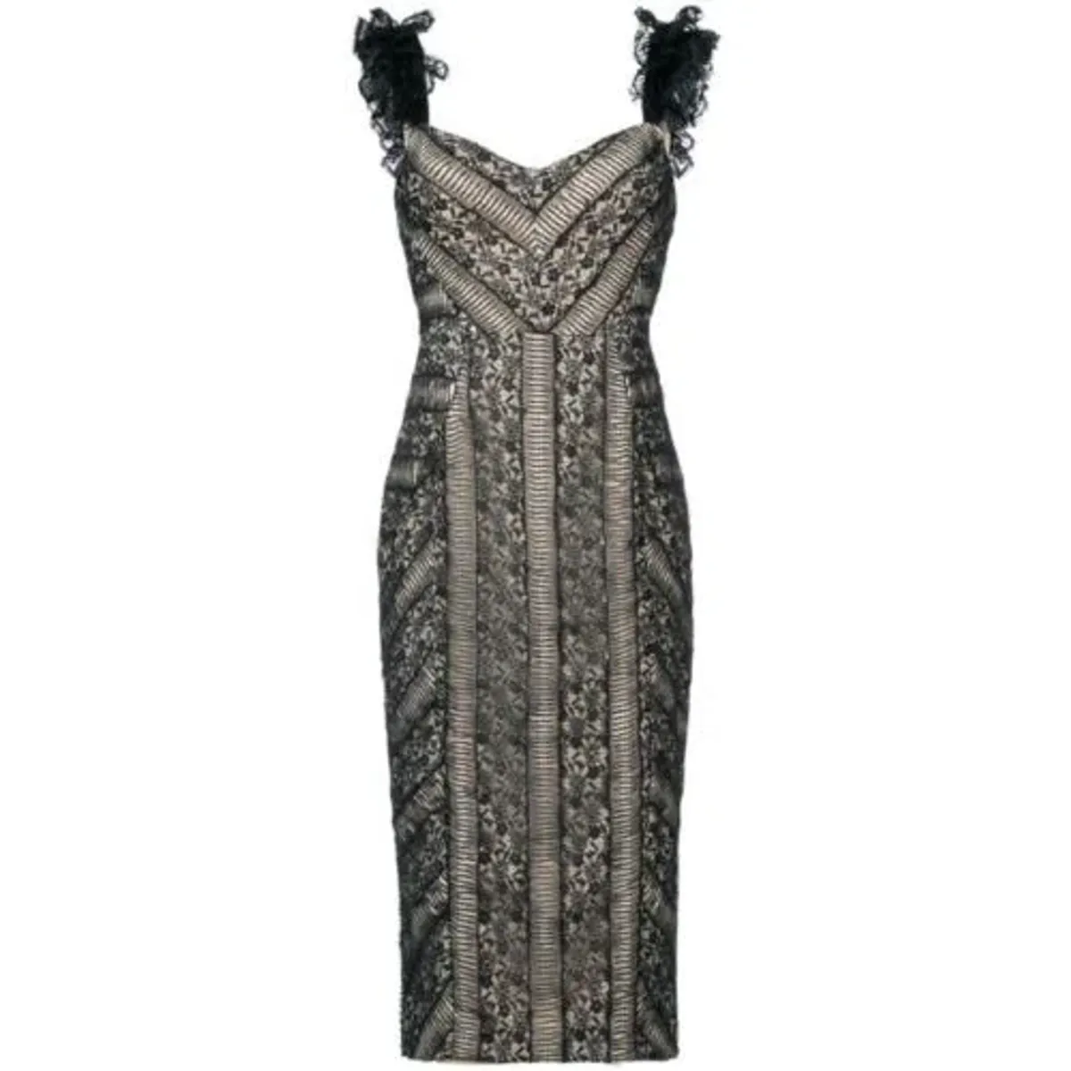 Rebecca Vallance Lou Lou Ruffle Pencil Midi Dress Lace Embroidered Black Size AU 8 - Image 3