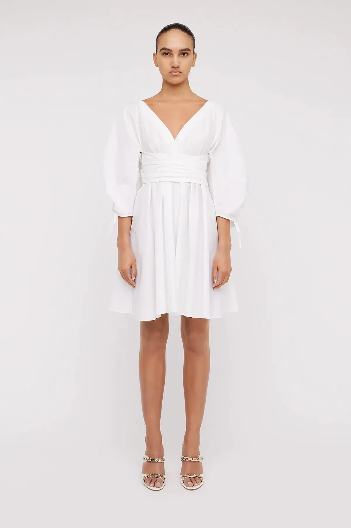 Scanlan Theodore Parachute Gather Sleeve Mini Dress White Size 6 / XS - Image 1