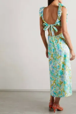 Zimmermann High Tide Frilled Midi Dress Floral Green Size 4 /AU 16  for rent on The Volte - image 3
