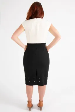 Hugo Boss Colour-Blocked Dress with Stud Trim Black Size 10  for rent on The Volte - image 3
