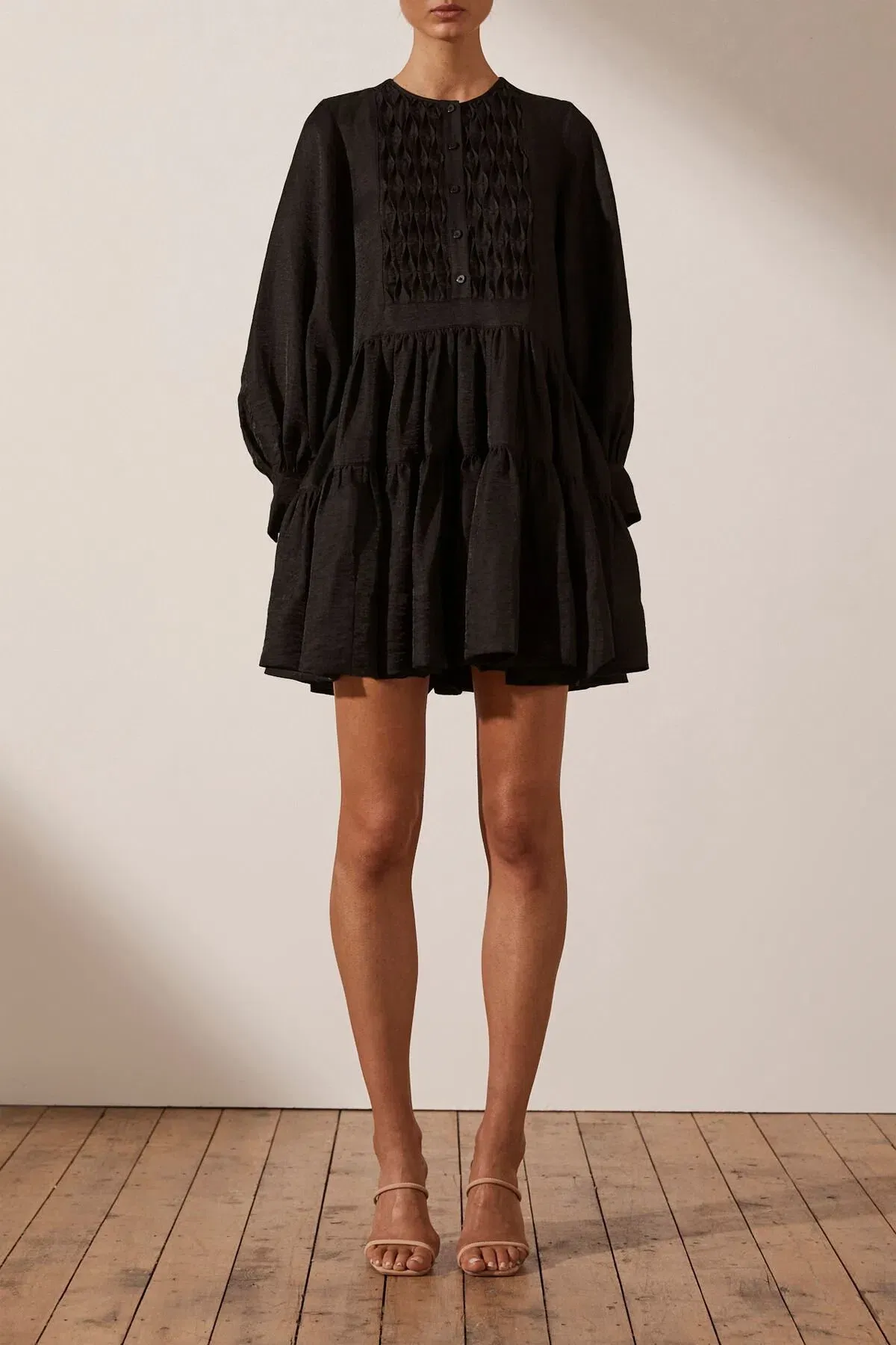 Shona Joy Margaux Tuxedo Shirt Mini Dress Black Size 6 - Image 1