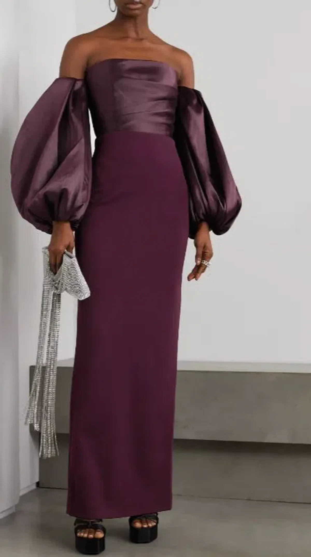 SOLACE LONDON Carmen off-the-shoulder gathered satin and crepe maxi dress - Image 2