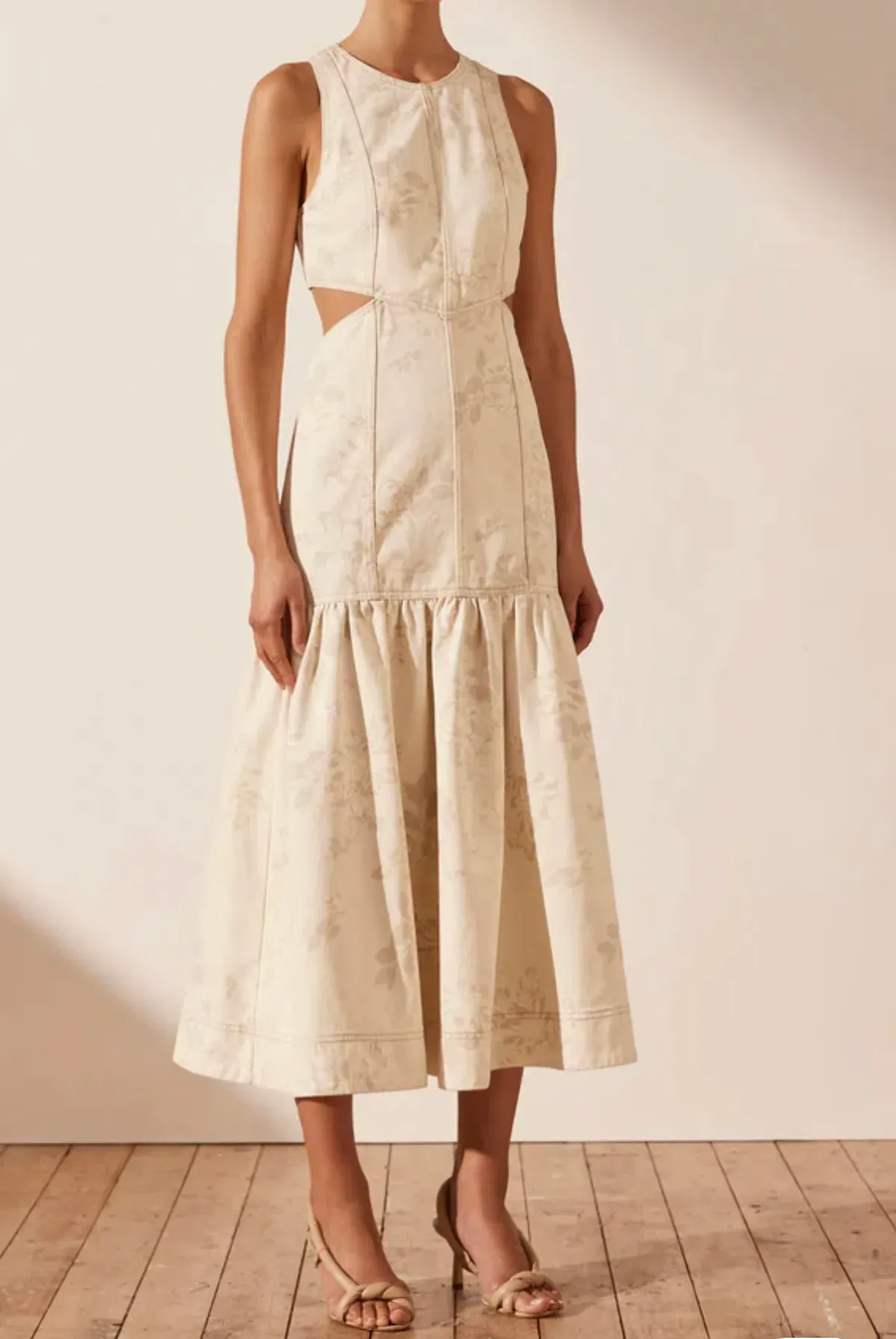 Shona Joy Monica Panelled Cut Out Midi Dress  Cream Size  8 - Image 2