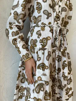 Alemais Mia Paisley Linen Midi Dress Cream Paisley Size 6  for rent on The Volte - image 3