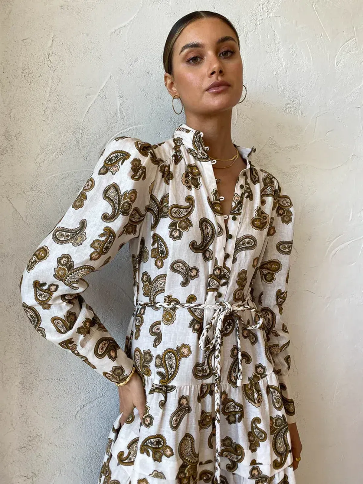 Alemais Mia Paisley Linen Midi Dress Cream Paisley Size 6  - Image 2