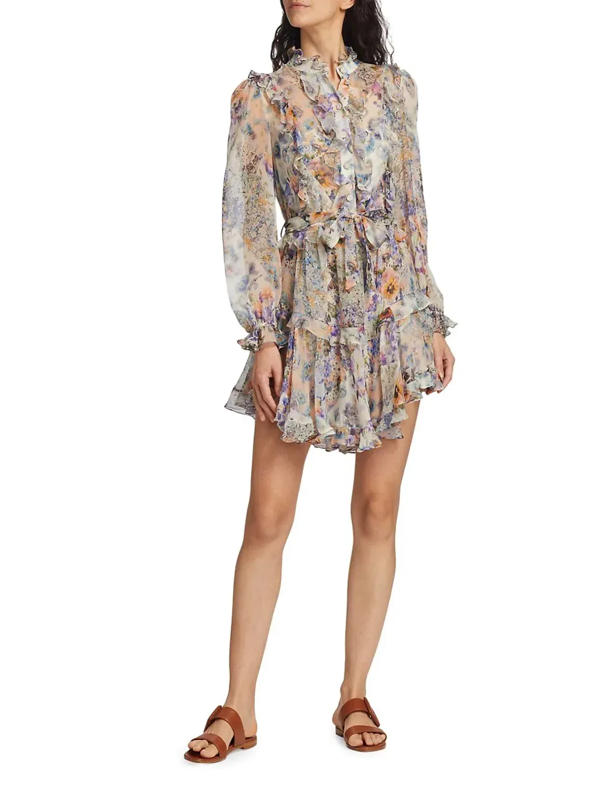 Zimmermann Tama Ruffle Mini Dress in Diamond Splice Floral Size 0/AU 8 - Image 1