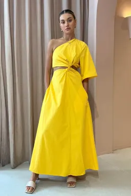 Camilla & Marc Wally One Shoulder Cut Out Maxi Dress in Honey Yellow Size 10 for rent on The Volte - image 1