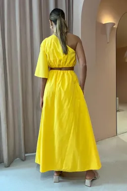 Camilla & Marc Wally One Shoulder Cut Out Maxi Dress in Honey Yellow Size 10 for rent on The Volte - image 4