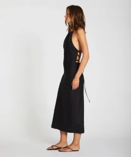 Lover Cindy Linen Halter Midi Dress Black Size 10 for rent on The Volte - image 2