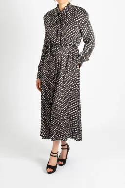 Hugo Boss Long-Sleeved Shirt Dress in Monogram-Print Fabric Patterned Size 10 for rent on The Volte - image 2