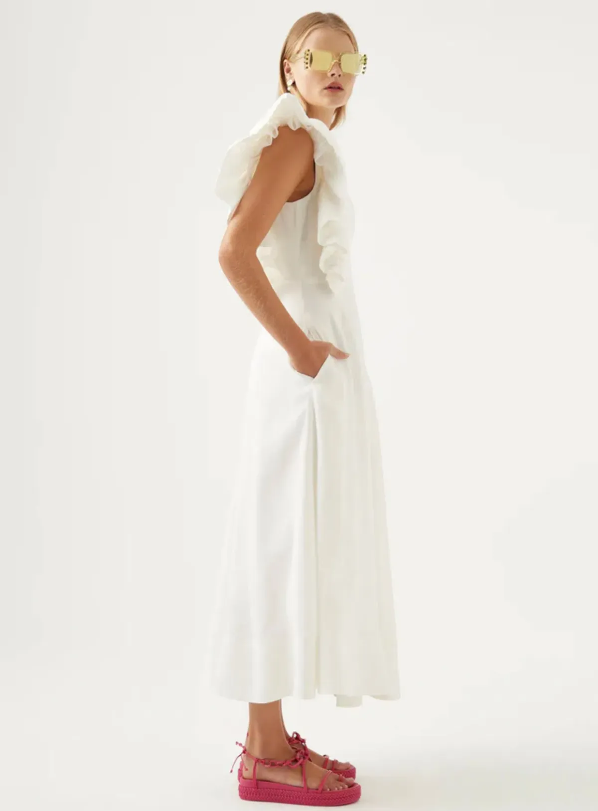 Aje Bonjour Asymmetrical Midi Dress White Size AU 10 - Image 3