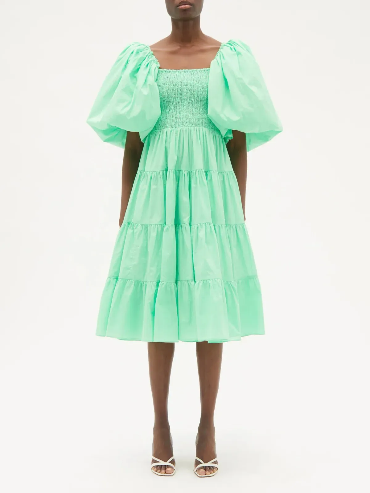 Aje Cherished puff-sleeve linen Dress Green Size AU 4 - Image 1