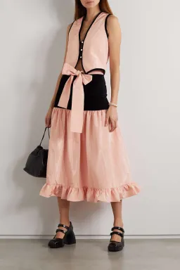 Batsheva Quilted Vest and Natasha Bow Midi Skirt Set Pink Size 8 for rent on The Volte - image 1