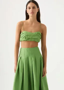Aje Thea Draped Twist Crop Top & Paradiso Cinched Midi Skirt Set Green Size 12 / L for rent on The Volte - image 2