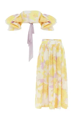 Leo Lin Simone Puff Top in Size 10 & Elina Pleated Midi Skirt in Size 8 Set Jasmine Print in Sun for rent on The Volte - image 2