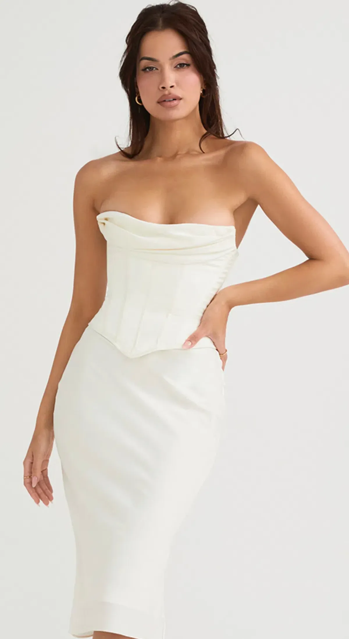 House Of Cb Sienna Satin Strapless Dress Ivory Size M/Au 10 - Image 2
